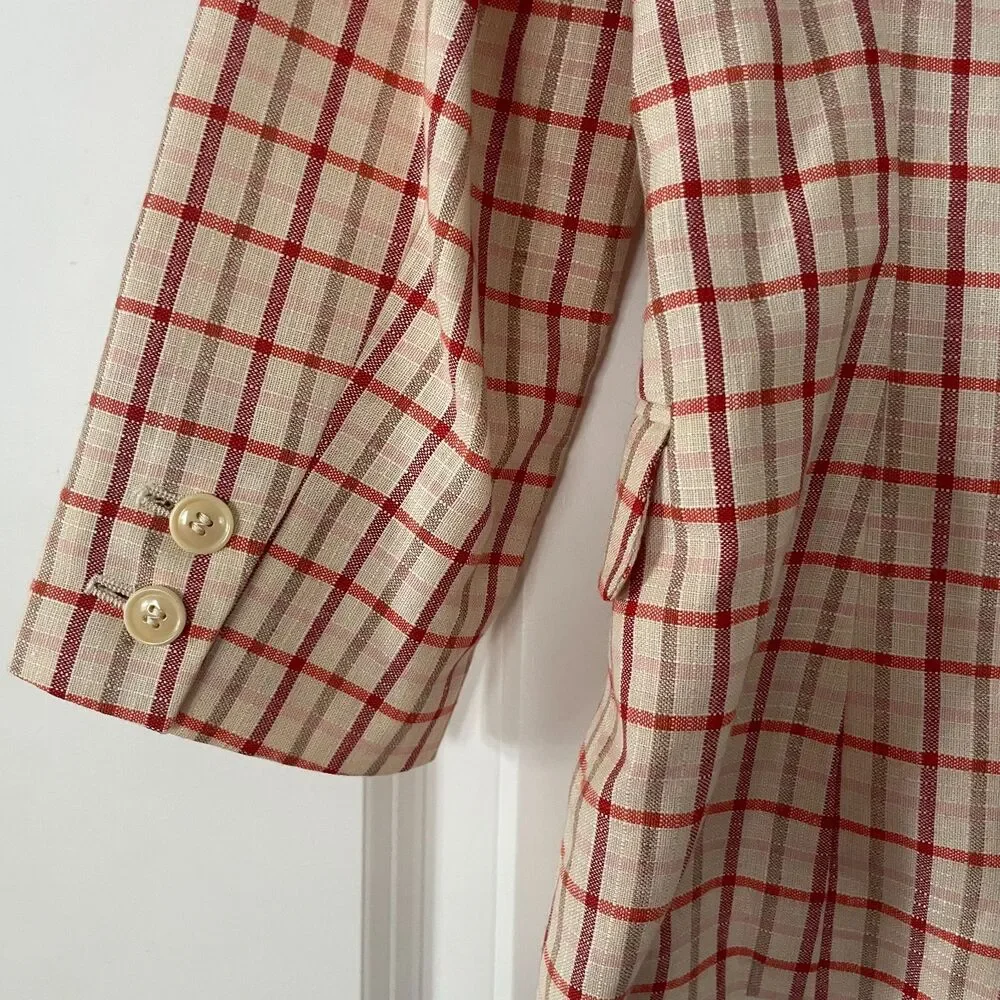 Women's Luciano Barbera Blazer Made in Italy Linen Plaid Size 40 IT - US Small